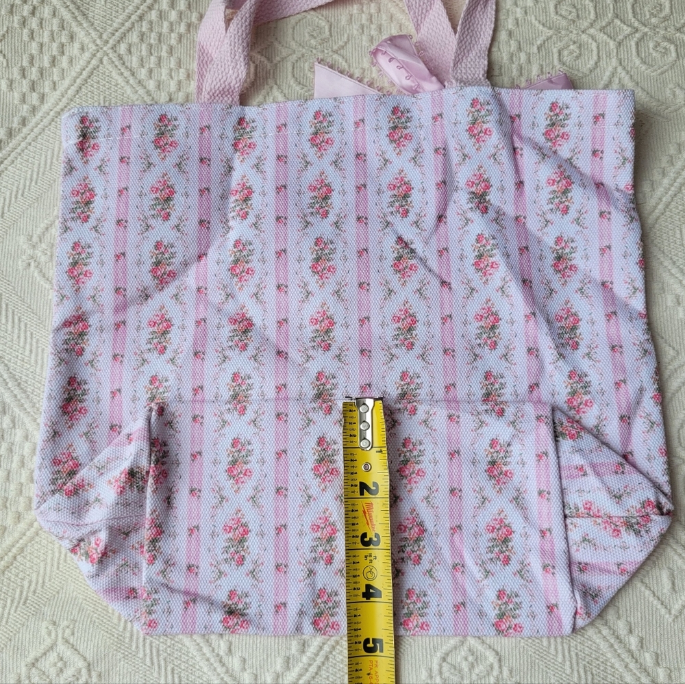 LOVESHACKFANCY X SUPERGA FLORAL BOW TOTE BAG PINK WHITE GOLD - Picture 9 of 14